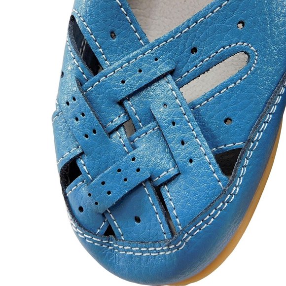 New Womens Blue Leather Breathable Support Flat Shoe / Toe Sandal Size 8.5 - 9 W - Picture 3 of 9